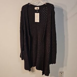 Three Of Something Open Knit Gray Women’s OpenCardigan Sweater -sz L Nwt